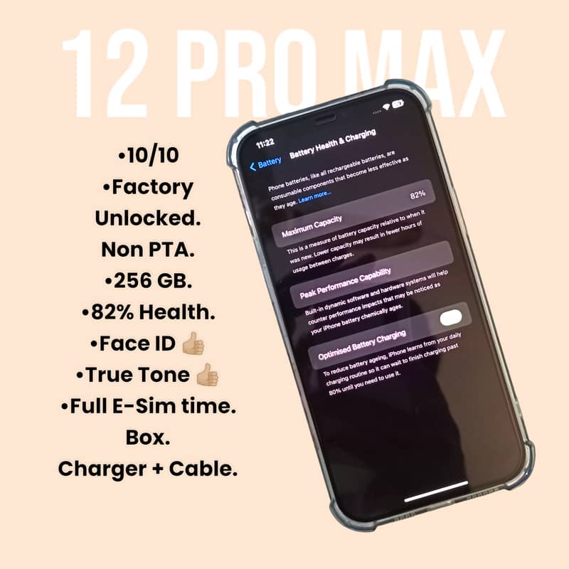 Water pack 12 Pro Max, 256 GB, Factory Unlocked, 100% All Ok. 1