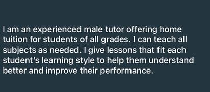 I am Male home tutor