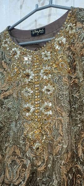 stitched golden colour dress without doupata, thread work embroidary 4