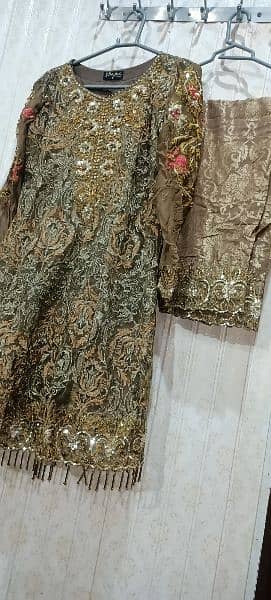 stitched golden colour dress without doupata, thread work embroidary 6