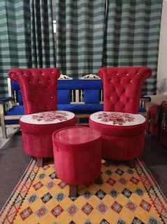 Red Long Sofa chairs with Table