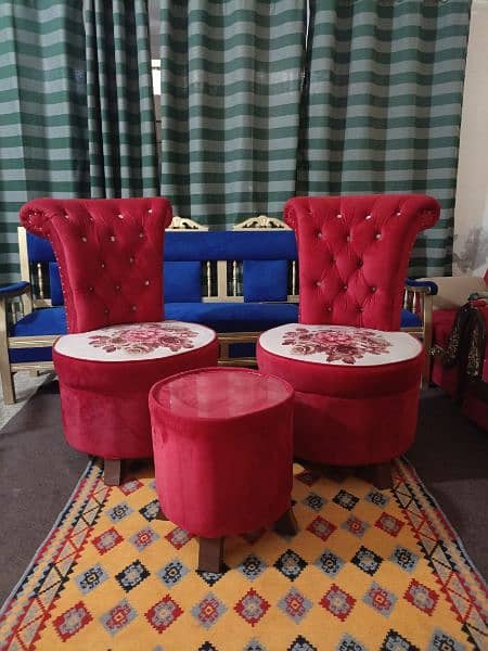 Red Long Sofa chairs with Table 2