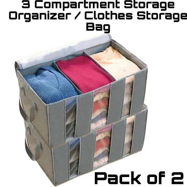 3 Compartment Storage organizers Grey pack 2 1