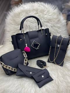 Women's Leather Plain Hand Bag Set