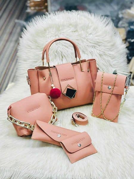 Women's Leather Plain Hand Bag Set 5