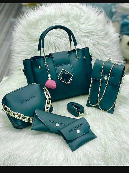 Women's Leather Plain Hand Bag Set 7