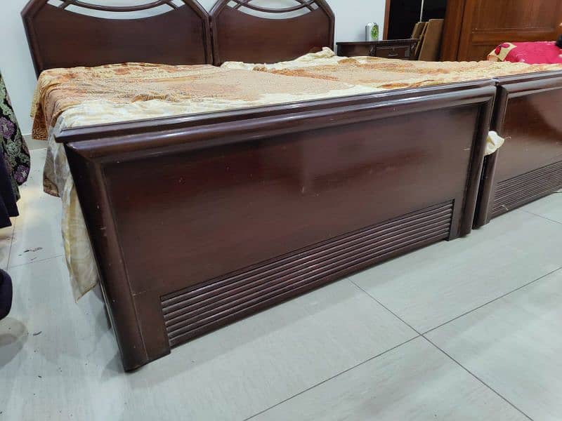 Pure Wood Two Single Beds with one side Table 3