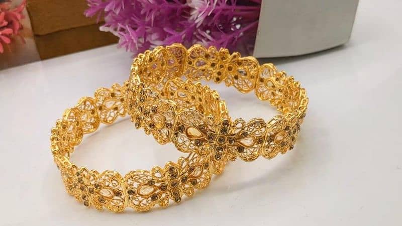 2 Pc Gold Plated Artificial Stones Kara Bangle 1