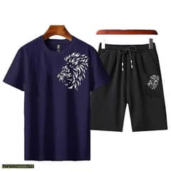 2 PCs  Men's  polyester printed T- shirt and shorts 0