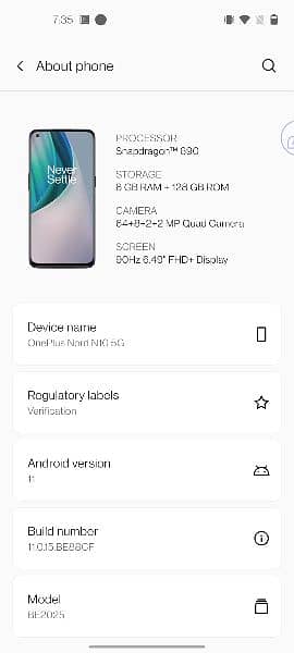 OnePlus Nord N10 5G /6/GB RAM 128/MOR 5