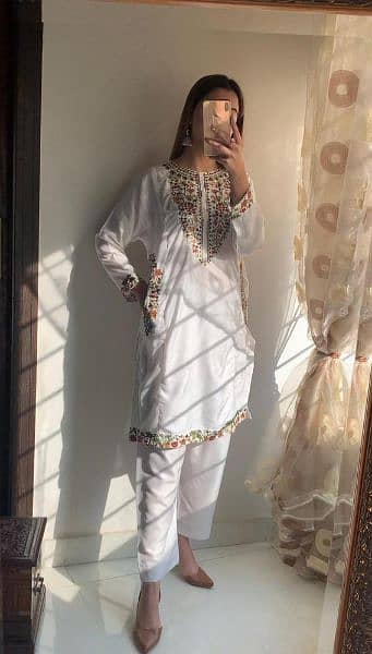 2 Piece women's stitched linen embroidered dress. 3