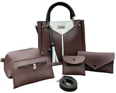 5pcs women's leather plain handbag set