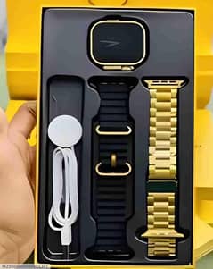 Golden smart watch ful hd 49mm with golden and black starps chain