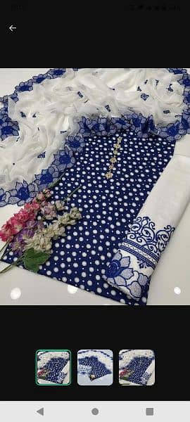 3 PCs women unstitched cotton lawn clothes 2