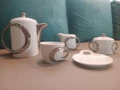 tea set / cups / new / white, grey and silver / porcelain