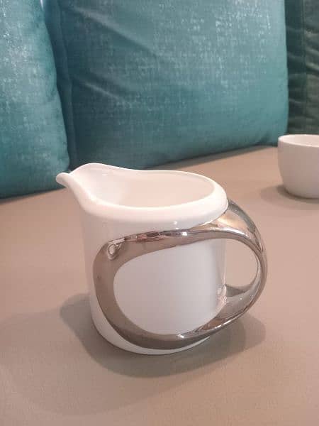 tea set / cups / new / white, grey and silver / porcelain 7