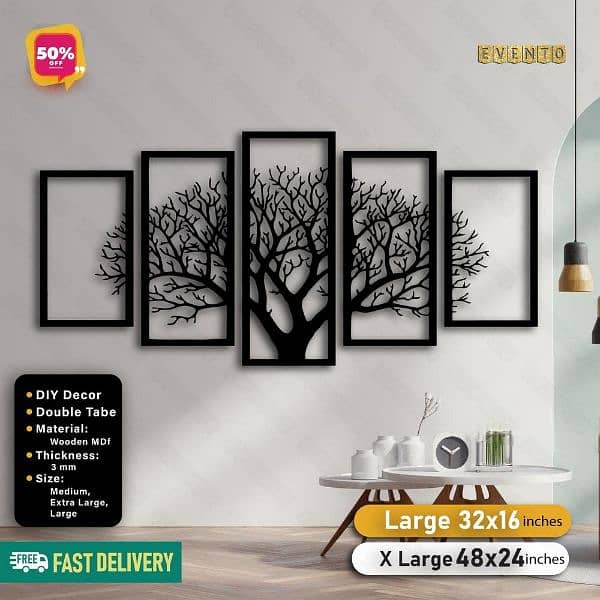 5 Frame leaf black wooden wall decor penel 0