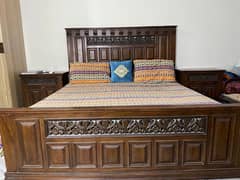 wooden bed set with dressing table