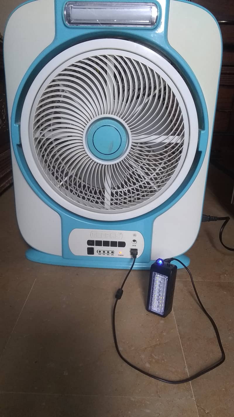 Geepas rechargeble fan with LED light. 2