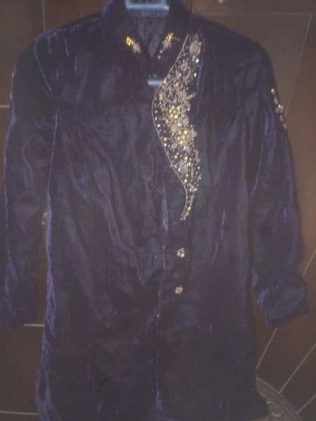 velvet dark blue sherwani 2