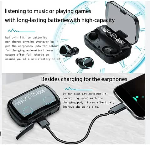 M10 Air buds Wireless Bluetooth EarBuds Stereo Earphones with Power b 5