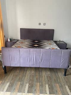 Iron King Bed in Grey with 2 side tables