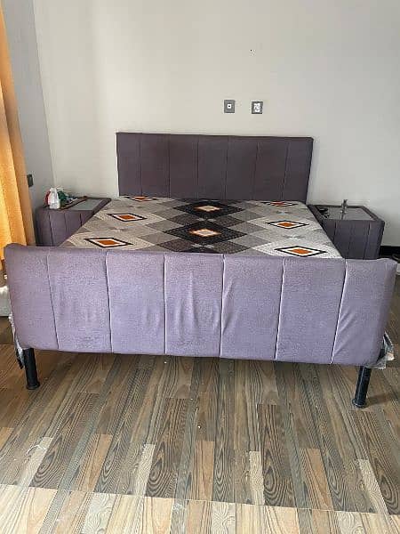 Iron King Bed in Grey with 2 side tables 4