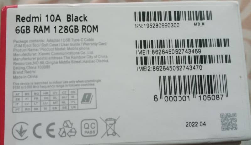 Redmi 10A 6/128 GB Black Color Just Box Open 5000mAh Battery 5