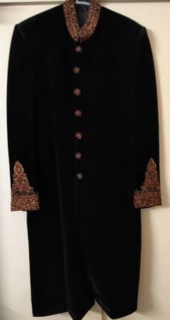 black velvet sherwani with turbun