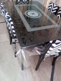 Iron rod and glass top table /chair 6 seater