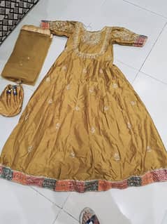 Embroidered Long Frock with Dupata and hand bag