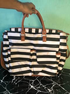 Preloved Black and White Stripes Fashion USA Travel and Shoulder bag