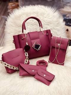 Women's leather plain hand bag set