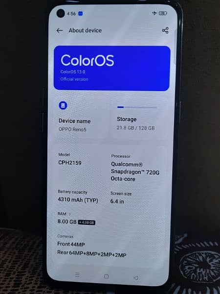 oppo reno 5  8+4GB/ 128GB Display fingerprint working 7