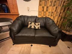 7 seater black leather covered sofa set