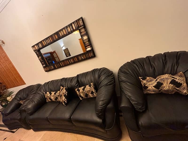 7 seater black leather covered sofa set 3