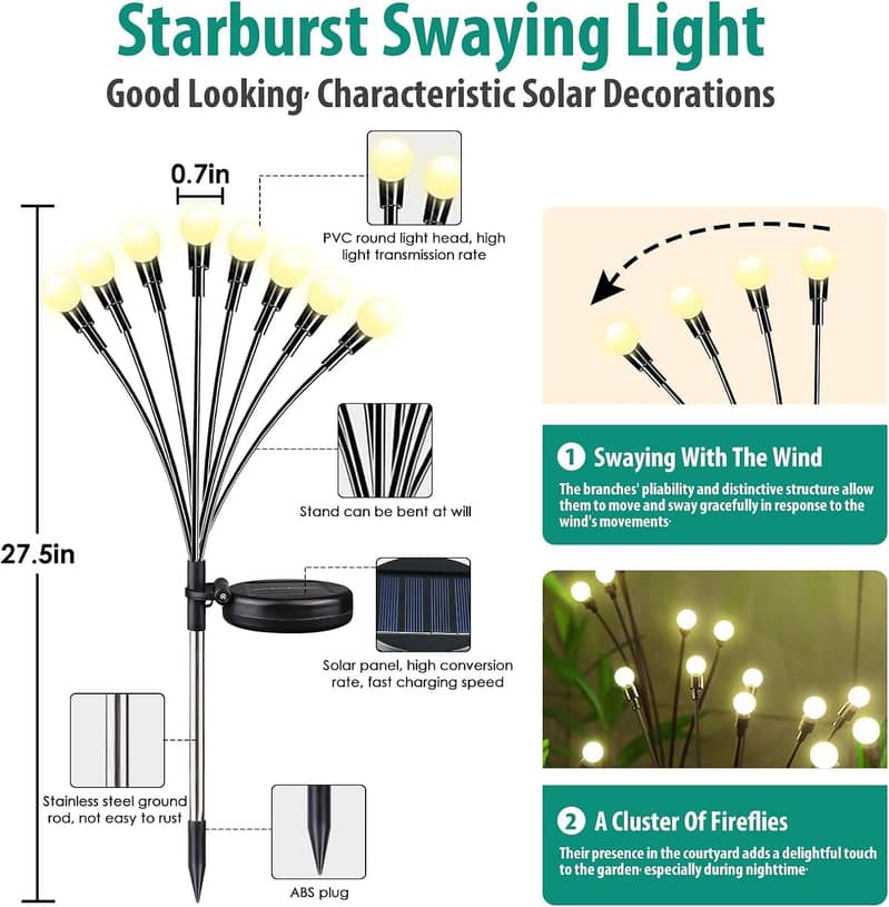 Swaying Firefly Solar Warm White Light, IP65 Waterproof 10