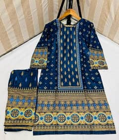 2 pcs women linen stitched block printed suit