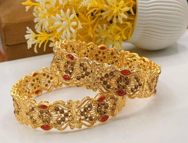 2 Pc Gold Plated Artificial Stones Kara Bangle 1