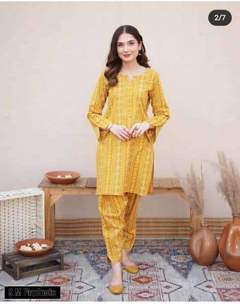 2 PCs Women's Stitched Lawn Chunri Printed Suit.          Free Home De 0