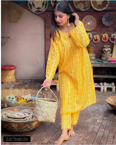 2 PCs Women's Stitched Lawn Chunri Printed Suit.          Free Home De 2