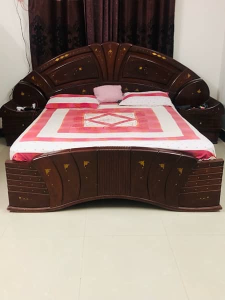 King size bed with mattress and side tables (Pure wood) 2