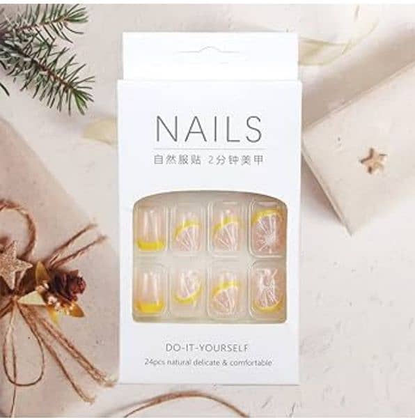 24Pcs Press on Nails Short Summer
False Nails Lemon Acrylics 3