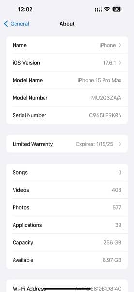 Iphone15pro max 256 GB,100% battery health Dual Sim PTA approved 2