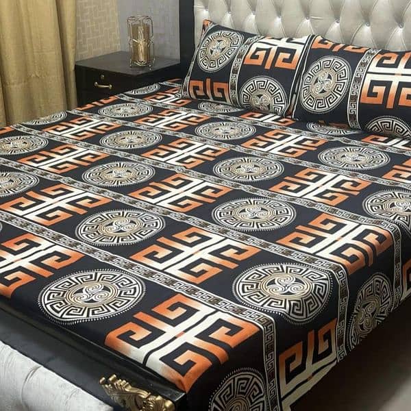 3 PCs Crystal Cotton printed Double Bedsheets (03145156658) 3