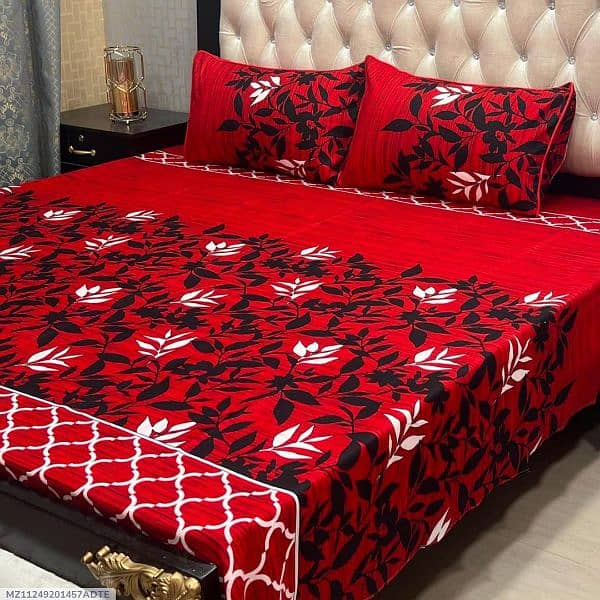 3 PCs Crystal Cotton printed Double Bedsheets (03145156658) 4