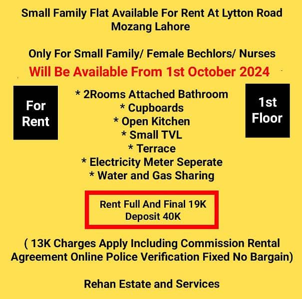 1st Floor Family Flat Available For Rent At Lytton Road Mozang Lahore 0