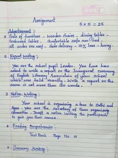 Handwriting assignment work