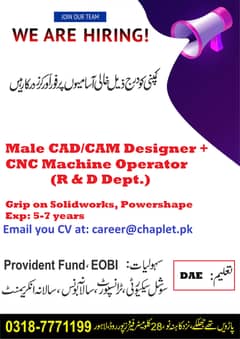 CAD/CAM Designer + CNC Machine Operator (R & D Dept. ) (Male)