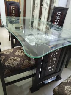 Wooden Dinning Table (with heavy weight glass)